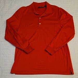 Greg Norman Polo Shirt Mens Medium Red Shark Casual Golf Long Sleeve